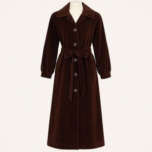 Vintage 1970s Count Romi LTD Brown Velvet Maxi Coat Belted Long Trench‎ Jacket M
